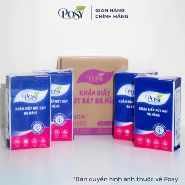 POSY Combo Thùng 5 Bịch Giấy Rút 1.280 Tờ 4 Lớp Mềm Mịn Tiết Kiệm Kèm Móc Treo 125k 9