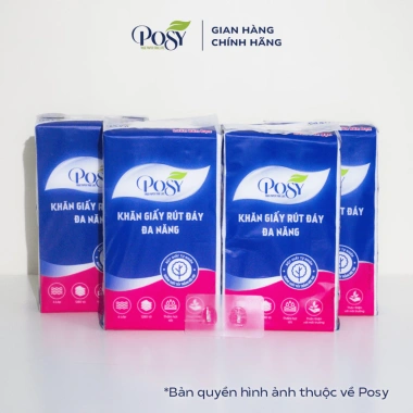POSY Combo Thùng 5 Bịch Giấy Rút 1.280 Tờ 4 Lớp Mềm Mịn Tiết Kiệm Kèm Móc Treo 125k 10