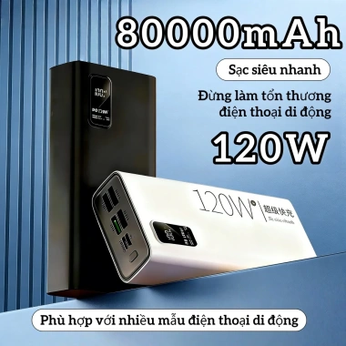 Power Bank 80.000mAh sạc nhanh 120W, đa cổng USB, sạc đồng thời, an toàn, giảm giá 459.999₫