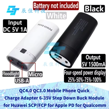 PowerBank Case Pin 18.650 Thiết Kế Tháo Rời Đèn Báo Điện Thoại Thông Minh Trắng Đen
