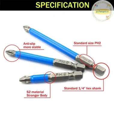 Pufangnice Bit Tua Vít Điện 1/4 inch Chống Trượt Chuôi Lục Giác PH2 VN Giá 34.540đ 2