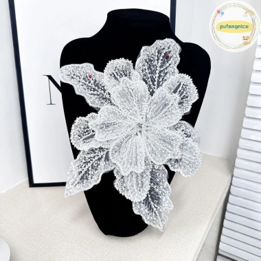 Pufangnice Hoa Ba Chiều Nhiều Lớp Organza Pha Lê Đính Ngọc Trai - Trâm Phụ Kiện Trang Trí VN Giá Ưu Đãi 91.850 VND 2