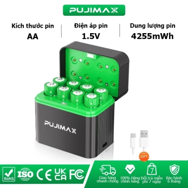 PUJIMAX Bộ sạc pin thông minh 8 khe 1.5V Li-ion AA 4.255mWh - Tự động ngắt, chống sạc quá mức, chỉ 367.999k VND 10 PUJIMAX Bộ sạc pin thông minh 8 khe 1.5V Li-ion AA 4.255mWh - Tự động ngắt, chống sạc quá mức, chỉ 367.999k VND 10