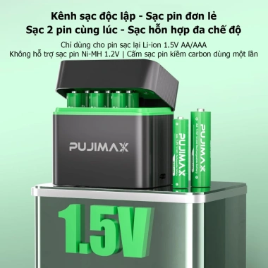 Pujimax Hộp Sạc Pin AA/AAA 1.5V Thông Minh 2.025, Type C, Sạc Nhanh, Bảo Vệ Pin, 229.999 4