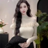 Pure Desire – Áo sơ mi nữ Slim-fit Vai Lưới Ren, ôm hơn, giảm tuổi, 115.689₫