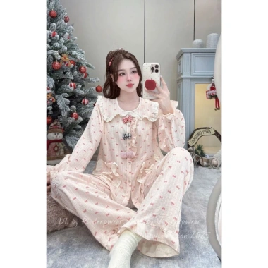 Pyjama dài bèo 3 nơ siêu hot chất vân mây DD99 - Giảm giá sốc, chỉ 139k