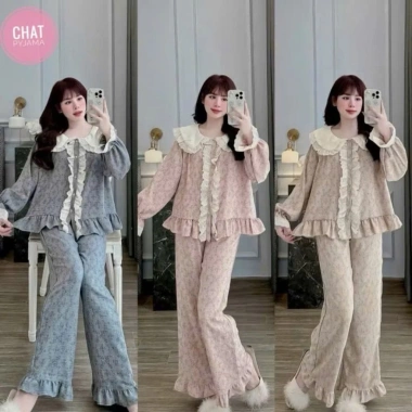 Pyjama dài bèo ren hình Tiểu Thư chất liệu mềm mát, set 2 giá ưu đãi 135k