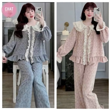 Pyjama dài bèo ren hình Tiểu Thư chất liệu mềm mát, set 2 giá ưu đãi 135k 2