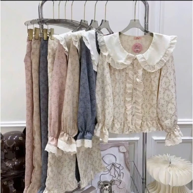 Pyjama dài bèo ren hình Tiểu Thư chất liệu mềm mát, set 2 giá ưu đãi 135k 3