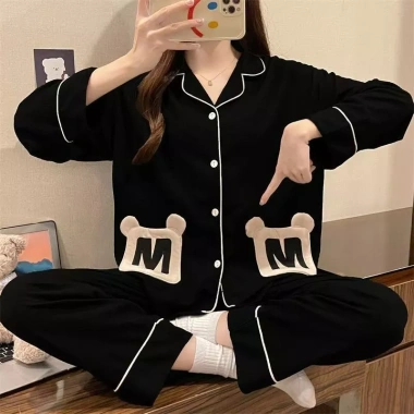 Pyjama nữ cotton cao cấp dài tay Mickey đen - Dễ thương, trẻ trung, năng động, giá 180.000 VND