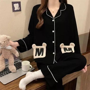 Pyjama nữ cotton cao cấp dài tay Mickey đen - Dễ thương, trẻ trung, năng động, giá 180.000 VND