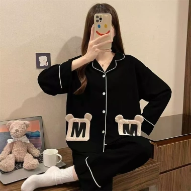 Pyjama nữ cotton cao cấp dài tay Mickey đen - Dễ thương, trẻ trung, năng động, giá 180.000 VND
