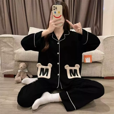 Pyjama nữ cotton cao cấp dài tay Mickey đen - Dễ thương, trẻ trung, năng động, giá 180.000 VND