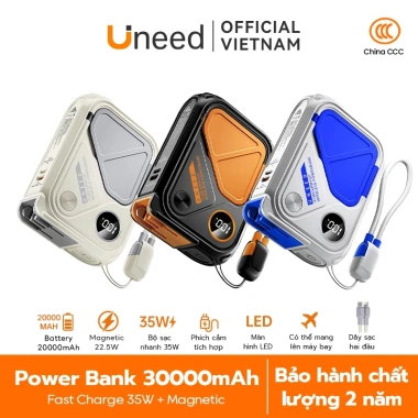Qi2+CCC Sạc Dự Phòng UNEED 30.000/20.000mAh PD 20W/35W, Sạc Nhanh Không Dây, Cục AC