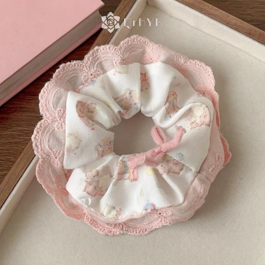 Qrhyk Thanh Lịch Scrunches In Ren Cạnh Rộng Dây Buộc Tóc Nữ Ngọt Ngào Dễ Thương, Phụ Kiện Thời Trang Quà Tặng
