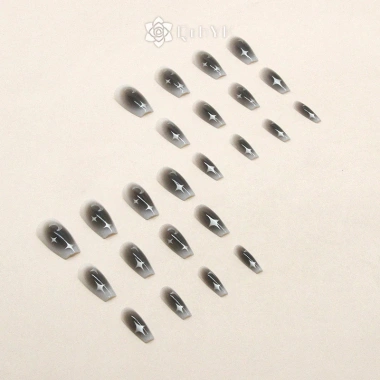 Qrhyk Y2k Móng tay giả đen 24 chiếc, dính acrylic tái sử dụng, bấm nhanh 5 Qrhyk Y2k Móng tay giả đen 24 chiếc, dính acrylic tái sử dụng, bấm nhanh 5
