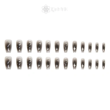 Qrhyk Y2k Móng tay giả đen 24 chiếc, dính acrylic tái sử dụng, bấm nhanh