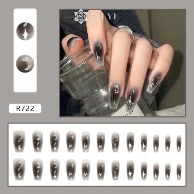 Qrhyk Y2k Móng tay giả đen 24 chiếc, dính acrylic tái sử dụng, bấm nhanh 8 Qrhyk Y2k Móng tay giả đen 24 chiếc, dính acrylic tái sử dụng, bấm nhanh 8