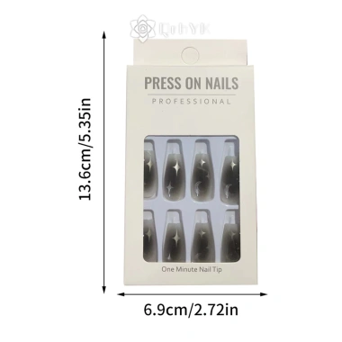 Qrhyk Y2k Móng tay giả đen 24 chiếc, dính acrylic tái sử dụng, bấm nhanh 9 Qrhyk Y2k Móng tay giả đen 24 chiếc, dính acrylic tái sử dụng, bấm nhanh 9