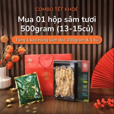 Quà Biếu Tết Set sâm tươi Hàn Quốc 6 năm tuổi 500g (13-15 củ) kèm kẹo dẻo hồng sâm 200g + túi xách Tết 1,09tr