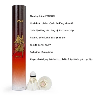 Quả cầu lông VENSON VS Kirin A2 12 quả - Ống cầu thi đấu chuyên nghiệp, giá ưu đãi 699.000đ
