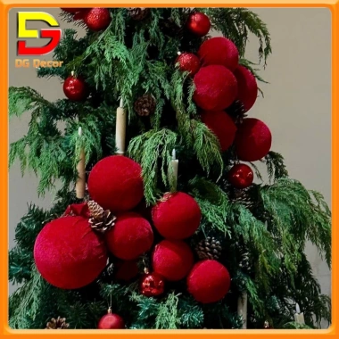 Quả Cầu Nhung Đỏ Trái Châu DC-786 - Trang Trí Cây Thông Noel Giáng Sinh Lễ Tết, Giá 49.000