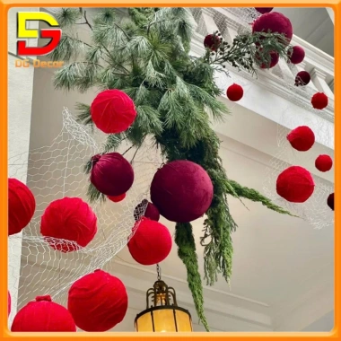 Quả Cầu Nhung Đỏ Trái Châu DC-786 - Trang Trí Cây Thông Noel Giáng Sinh Lễ Tết, Giá 49.000