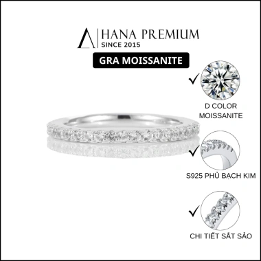 Quà Tặng 8/3 Nhẫn Bạc 925 14 Đá Moissanite Phủ Bạch Kim - Nhẫn Nửa Vòng Đa Đá 1.314 Giá 488k