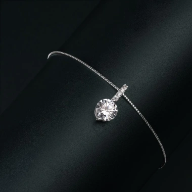Quà tặng nữ dây chuyền bạc HELINO đá tròn dọc, S925 C24, ưu đãi 439.000₫