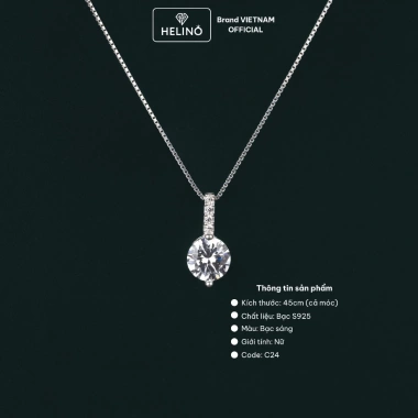 Quà tặng nữ dây chuyền bạc HELINO đá tròn dọc, S925 C24, ưu đãi 439.000₫
