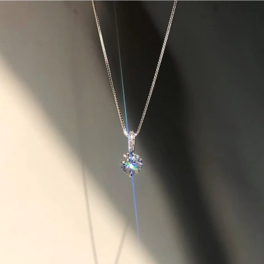 Quà tặng nữ dây chuyền bạc HELINO đá tròn dọc, S925 C24, ưu đãi 439.000₫