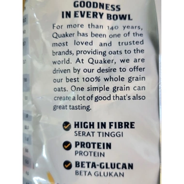 Quaker Túi Lớn 1kg Yến Mạch Nguyên Chất Ăn Liền Malaysia Instant Oatmeal Halal Giá 118.500 VND 4
