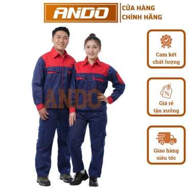 Quần áo bảo hộ lao động Ando AD04 xanh than phối đỏ - Giá chỉ 120.000₫