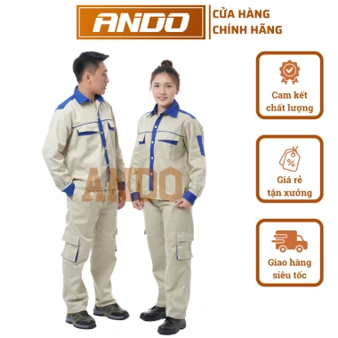 Quần áo bảo hộ lao động Ando AD05 màu ghi kẻ xanh - Giá chỉ 110.000 VNĐ, giảm giá