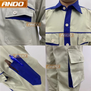 Quần áo bảo hộ lao động Ando AD05 màu ghi kẻ xanh - Giá chỉ 110.000 VNĐ, giảm giá