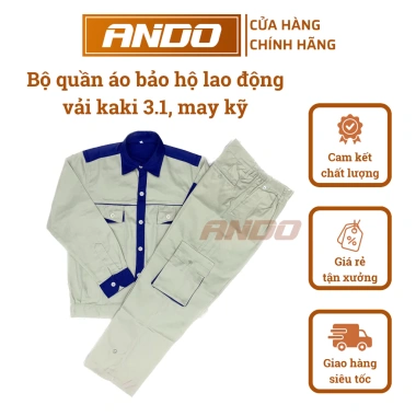 Quần áo bảo hộ lao động Ando AD05 màu ghi kẻ xanh - Giá chỉ 110.000 VNĐ, giảm giá