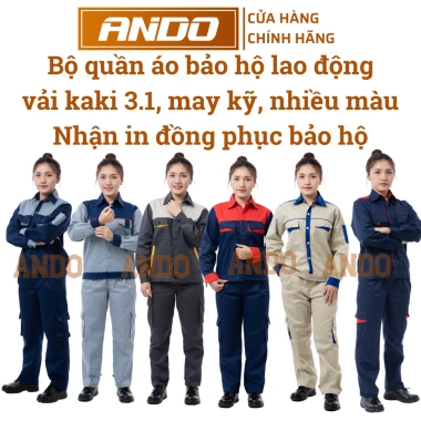 Quần áo bảo hộ lao động Ando - Cả bộ phối màu vải kaki 3/1, may kỹ, giá 190.000₫