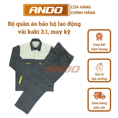 Quần áo bảo hộ lao động Ando - Cả bộ phối màu vải kaki 3/1, may kỹ, giá 190.000₫ 2