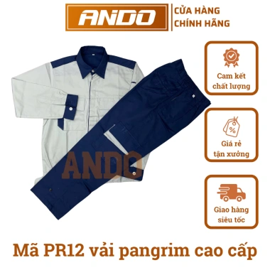 Quần áo bảo hộ lao động Ando PR12 – Áo ghi, quần tím than, vải pangrim cao cấp, chỉ 180.000₫ 2