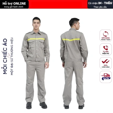 Quần Áo Bảo Hộ Lao Động DN03 Vải Kaki 3/1 Dày Dặn Màu Ghi Xám Phản Quang