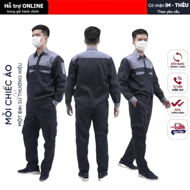 Quần Áo Bảo Hộ Lao Động DN16 Vải Kaki 3/1 Xanh Than Phối Ghi Sáng Giá 110.000 VND