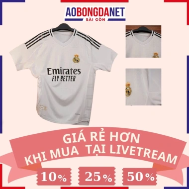 Quần áo bóng đá Real Madrid sân nhà 24-25 - Áo trắng vải mè Thái Caro 211k
