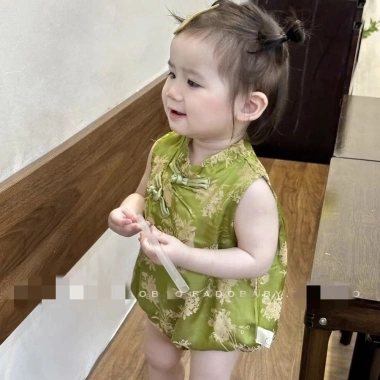 Quần Áo Cho Bé Mùa Hè Jumpsuit Sườn Xám Nút Chéo Hanfu Trung Quốc 7.7 - Giá Ưu Đãi
