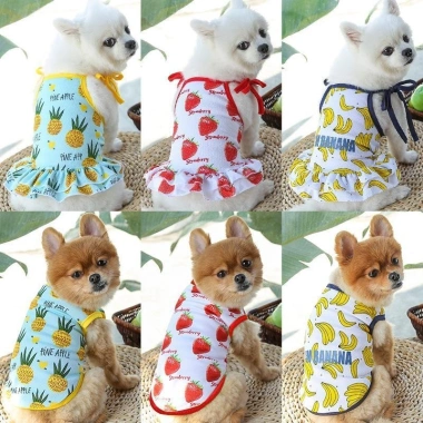 Quần áo chó mèo thoáng mát họa tiết trái cây, váy công chúa áo ba lỗ dễ thương cho poodle corgi chihuahua yorkie