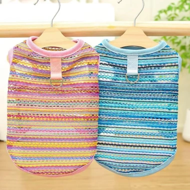 Quần Áo Chó Mèo Xuân Hè Thoáng Khí, Vest Mỏng Sọc Lực Kéo Khóa - 93.084₫