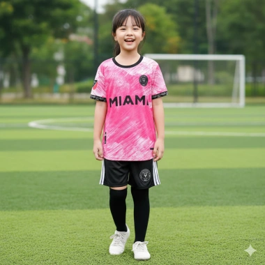 Quần áo đá bóng CLB MIAMI Hồng thun lạnh, mềm mát, in tên số, size 8-55kg, chỉ 65.076₫