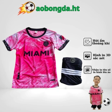 Quần áo đá bóng CLB MIAMI Hồng thun lạnh, mềm mát, in tên số, size 8-55kg, chỉ 65.076₫