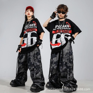 Quần áo khiêu vũ trẻ em phong cách hip hop đường phố, set biểu diễn sàn diễn - Giá 240.516 VND 2