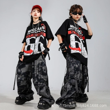 Quần áo khiêu vũ trẻ em phong cách hip hop đường phố, set biểu diễn sàn diễn - Giá 240.516 VND 3