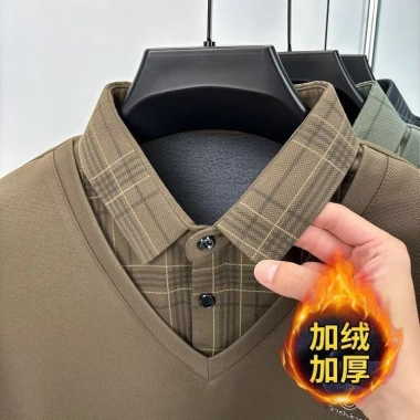 Quần áo nam kẻ sọc cao cấp lót lông cừu cổ, ấm áp mùa đông - Thời trang hàng ngày 319k